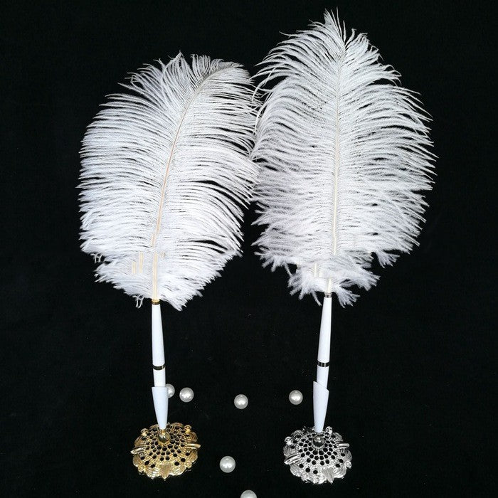 Western Ostrich Hair Gold And Silver Sign-in Pen For Wedding