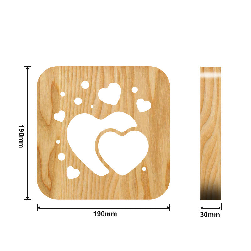Two Hearts Night Light Creative Nordic Wood Lamp