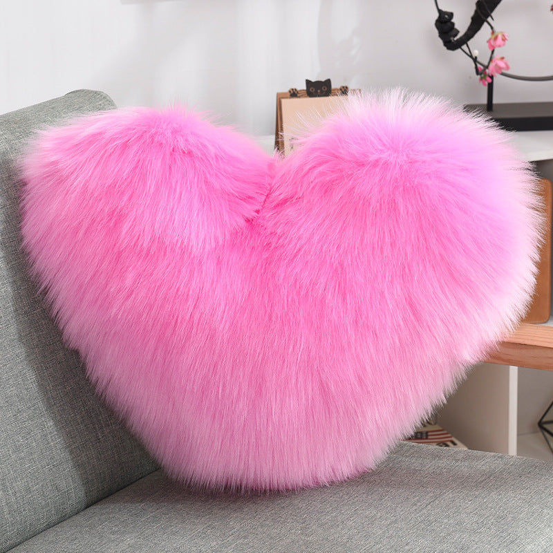 Heart Shape Plush Fluffy Shaggy Cushion