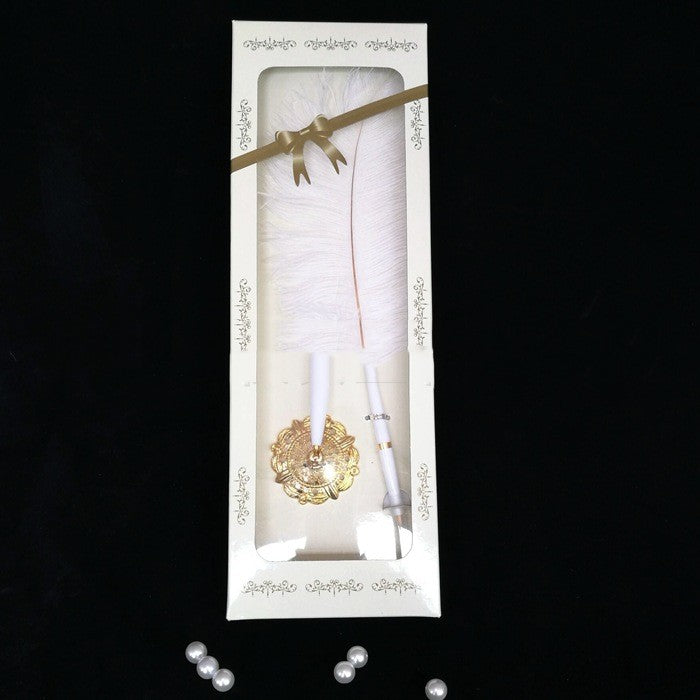 Western Ostrich Hair Gold And Silver Sign-in Pen For Wedding