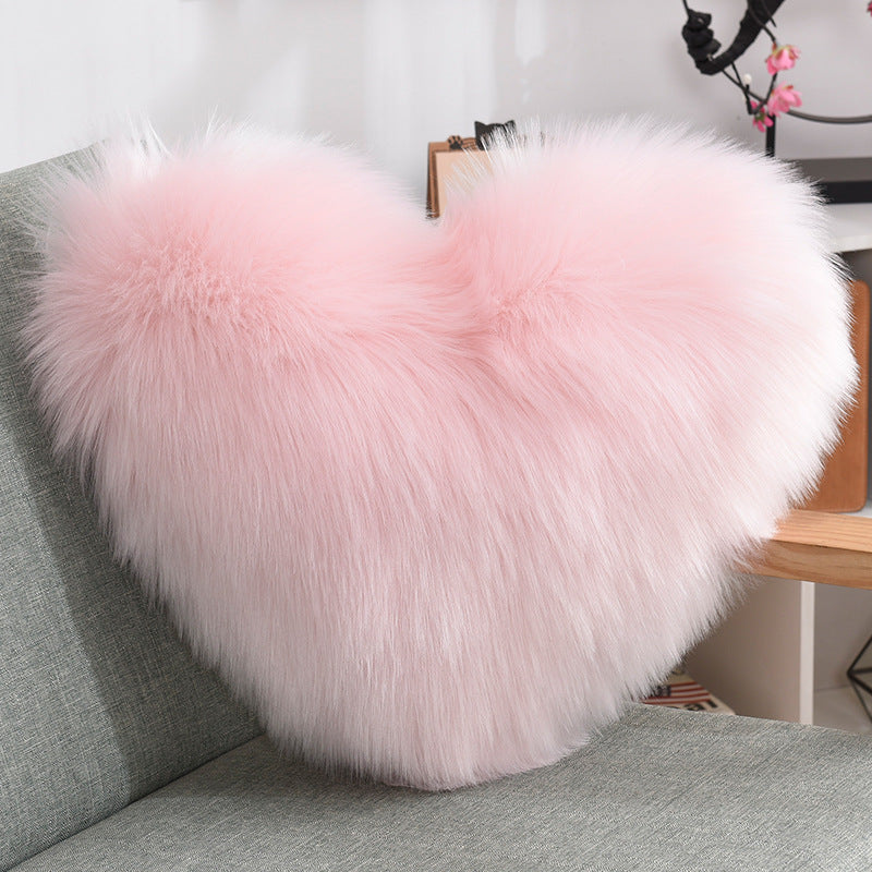 Heart Shape Plush Fluffy Shaggy Cushion