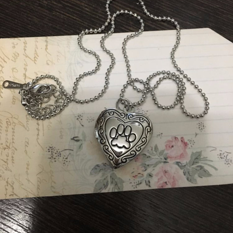 Pet Cat Dog Pawprint Photo Frame Memory Locket Necklace