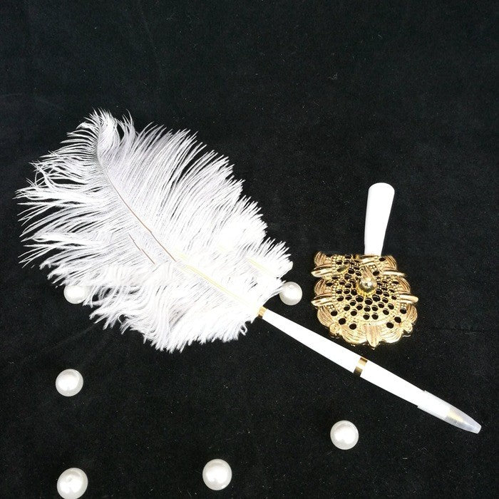 Western Ostrich Hair Gold And Silver Sign-in Pen For Wedding