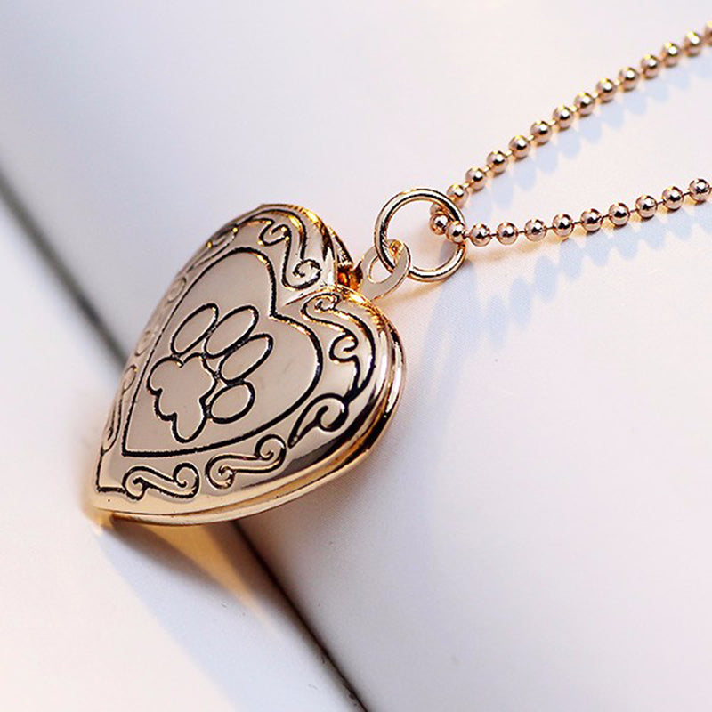 Pet Cat Dog Pawprint Photo Frame Memory Locket Necklace